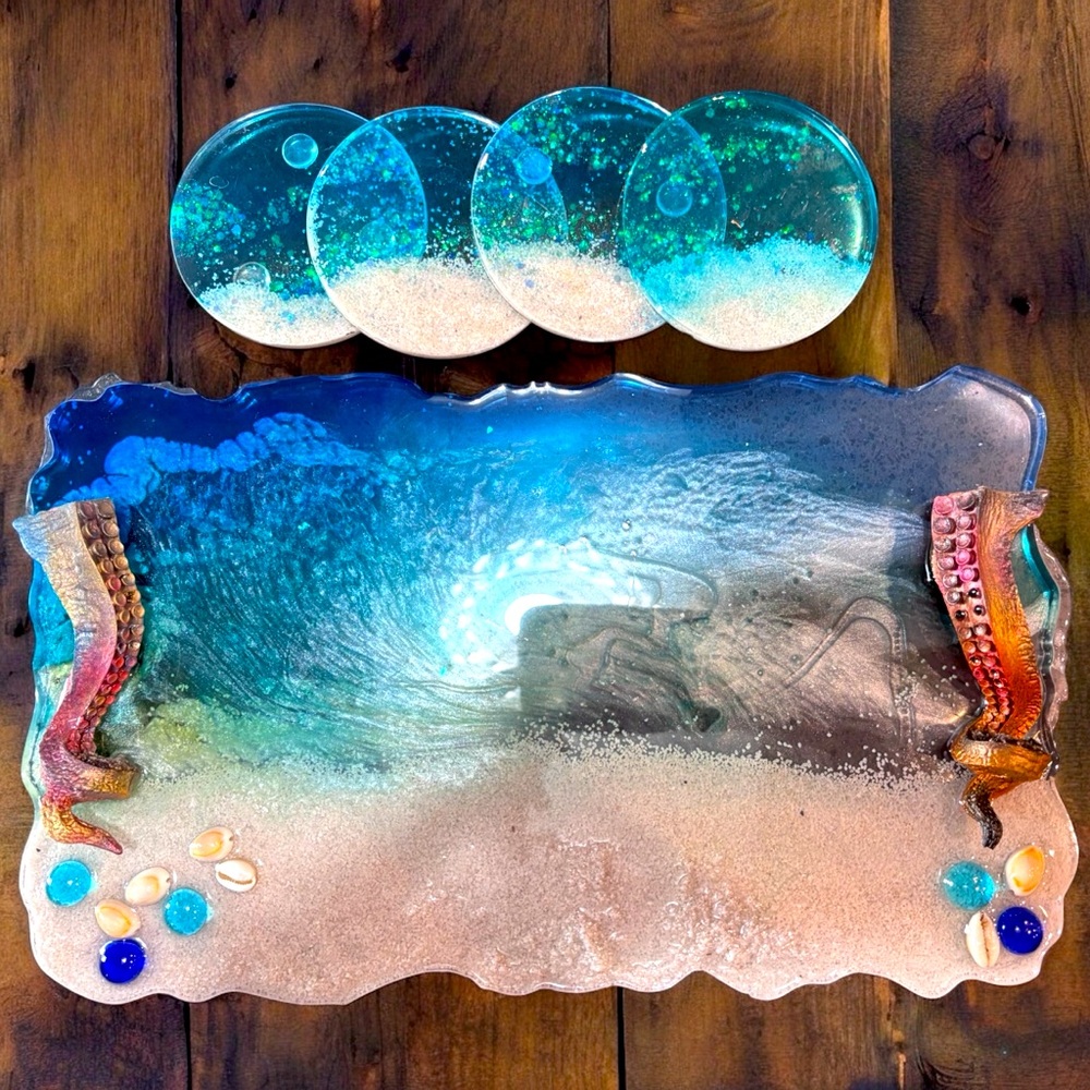 Coastal Wave Glass Art Set